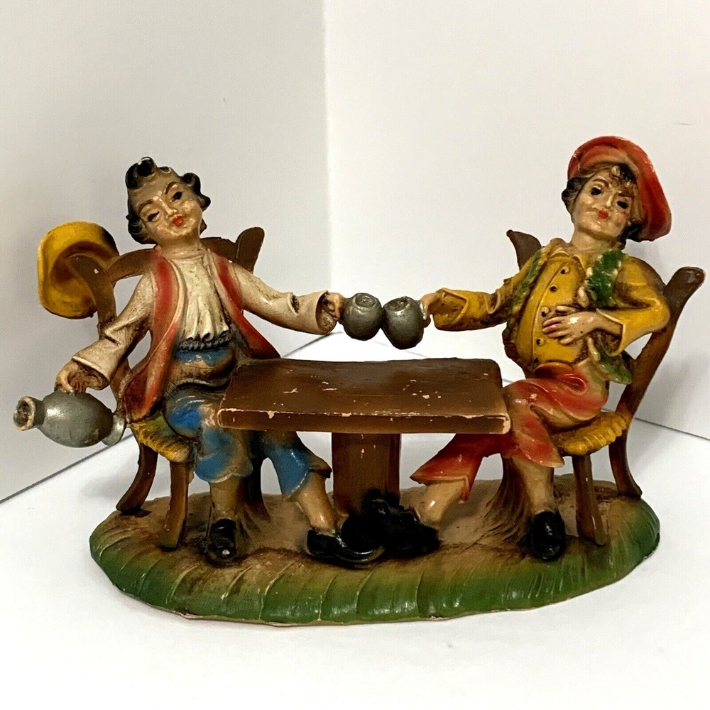 Vintage Italy Figurines Shelf Decor Men Drinking Beer Buddy Fun Happy Old Days